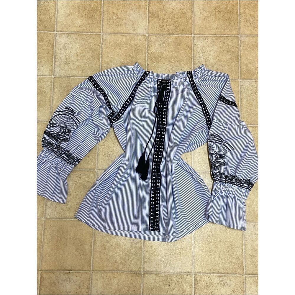 MANGO USA EMBROIDERY STRIPES WOMEN BLOUSE SIZE S